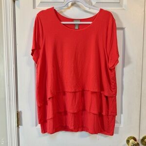 Chico's Coral Layered Short Sleeve Tunic XL Chico’s Sz 3